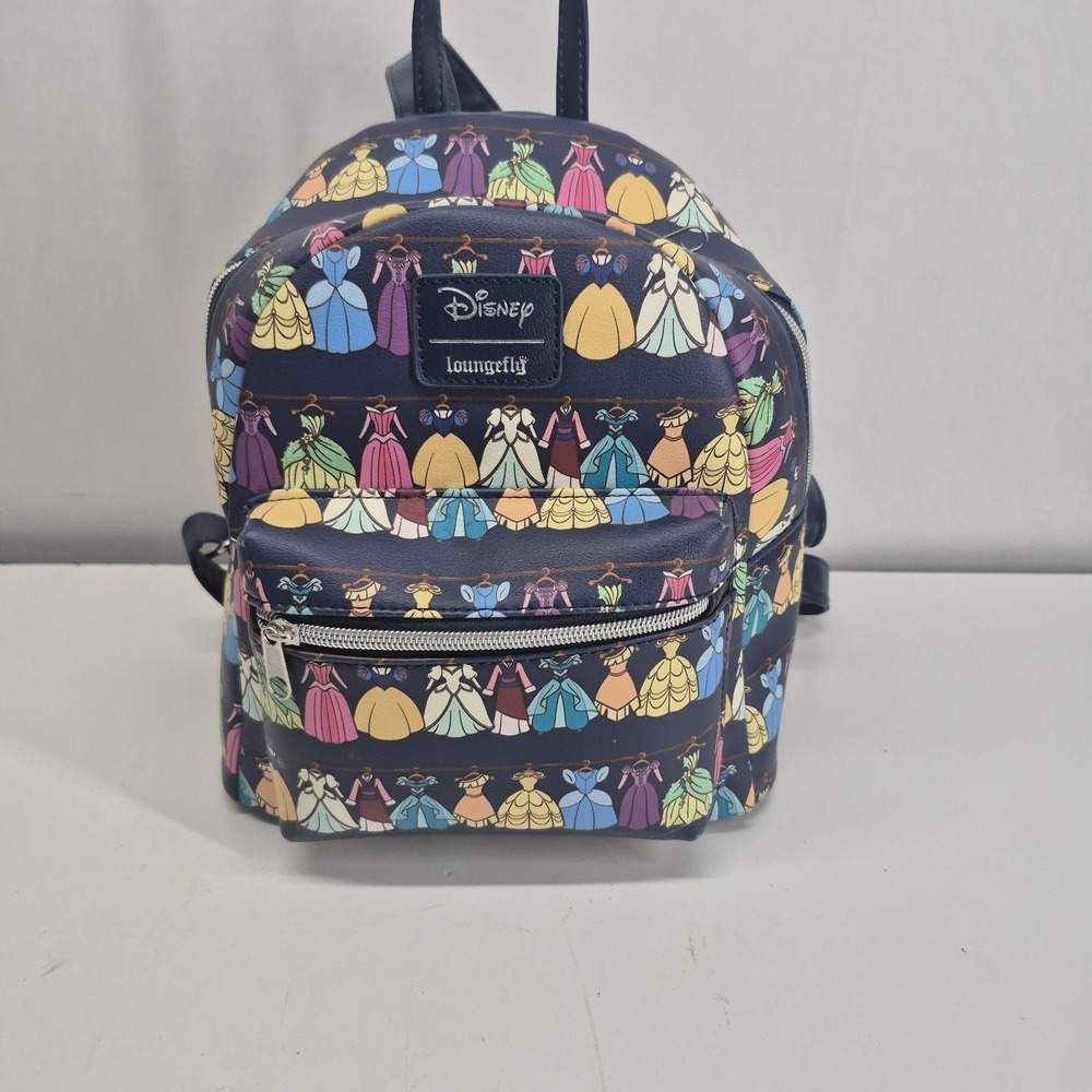 Loungefly Disney Princess Dress Closet Pattern Mini Backpack Navy Blue
